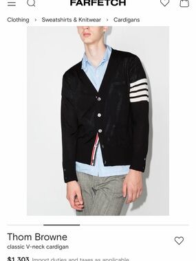 Brand New Thom Browne Classic Black V-Neck Button Down Cardigan - Size 4 (XL)